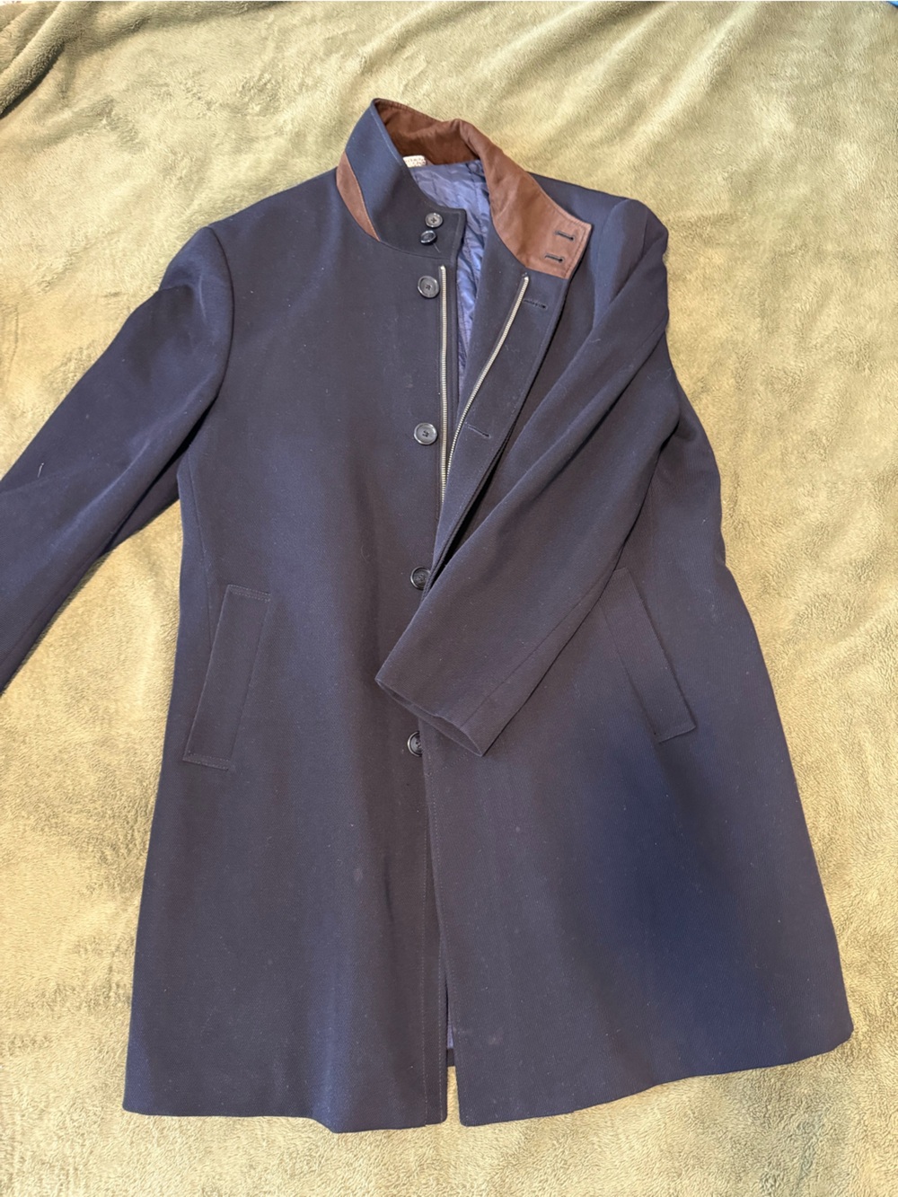 Men's Navy Button-Front Wool Jacket